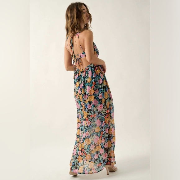 Promesa Montego Morning Floral Chiffon Open-Back Maxi Dress - Picture 1 of 4